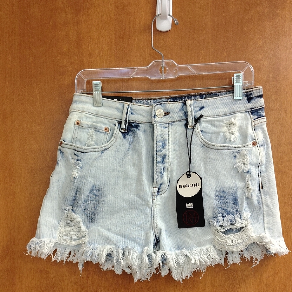 I&M Black Label Distressed Light Blue Distressed Denim Olivia High Rise Shorts